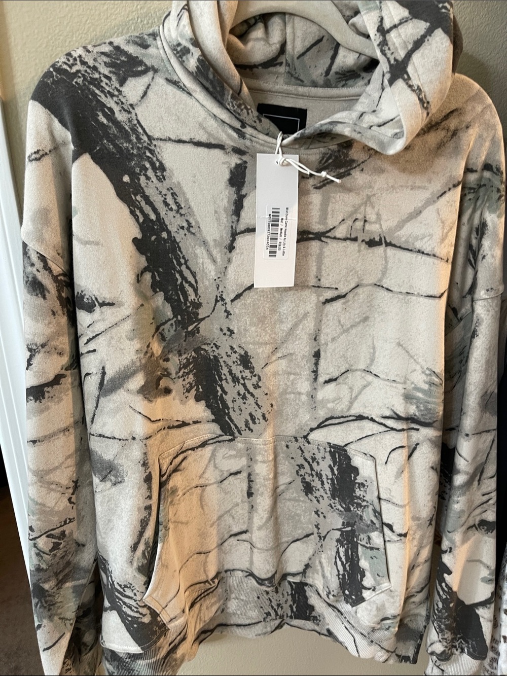 Neutral Marble-Print Crewneck Sweater Hoodie - Gray